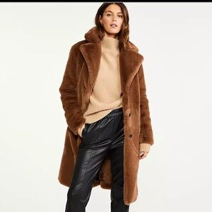 Faux Fur Ann Taylor Brown Long Coat in Medium. Worn once like new! Stylish